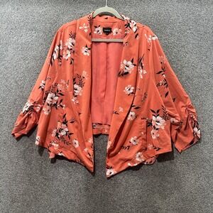 Torrid Blazer Jacket Women 4X Coral Pink Floral Open Front Ruched Sleeve Career